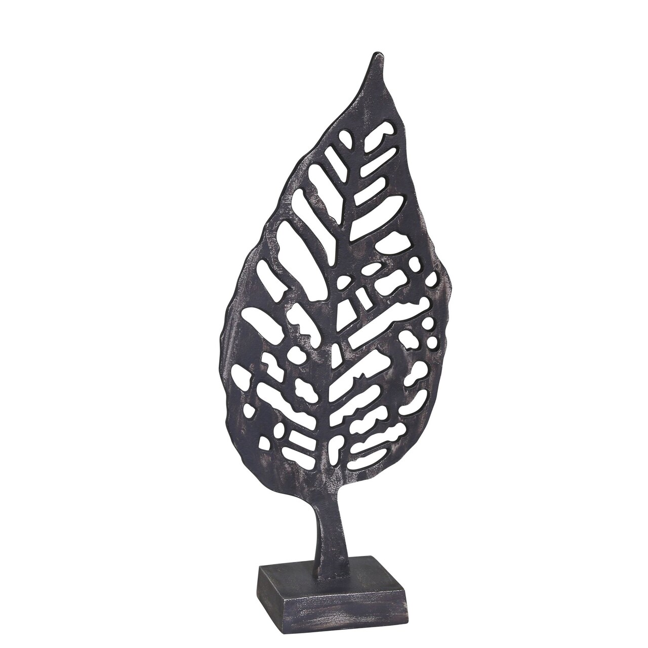 Kingston Living 18" Antique Black Leaf on Stand Decorative Sculpture